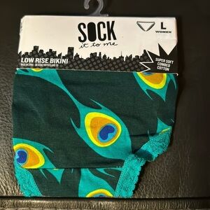 NWT sock it to me peacock feather low rise bikini L